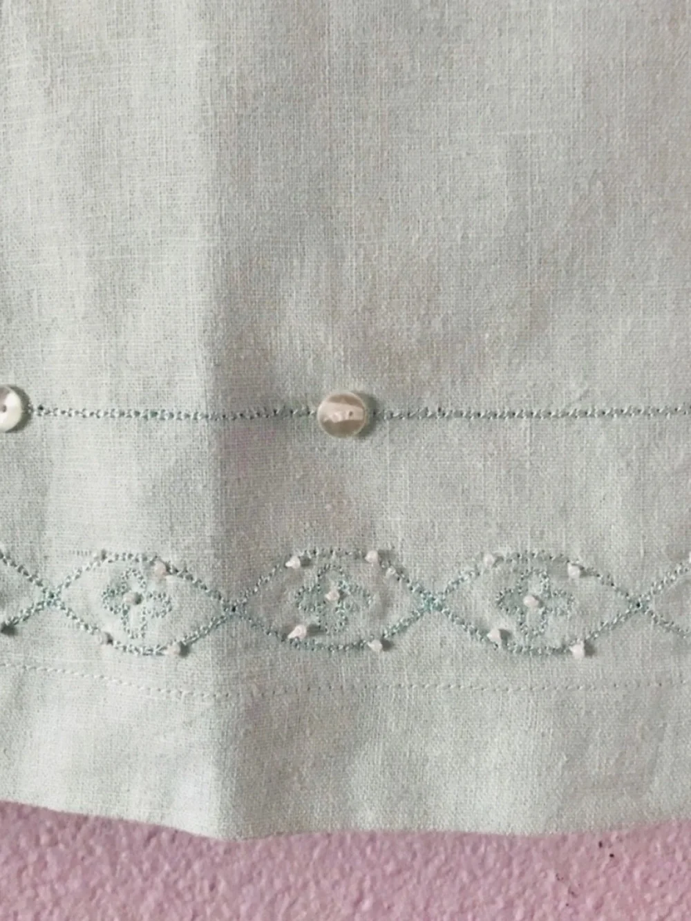 Vintage Light Blue Embroidered Linen Two-Piece Set